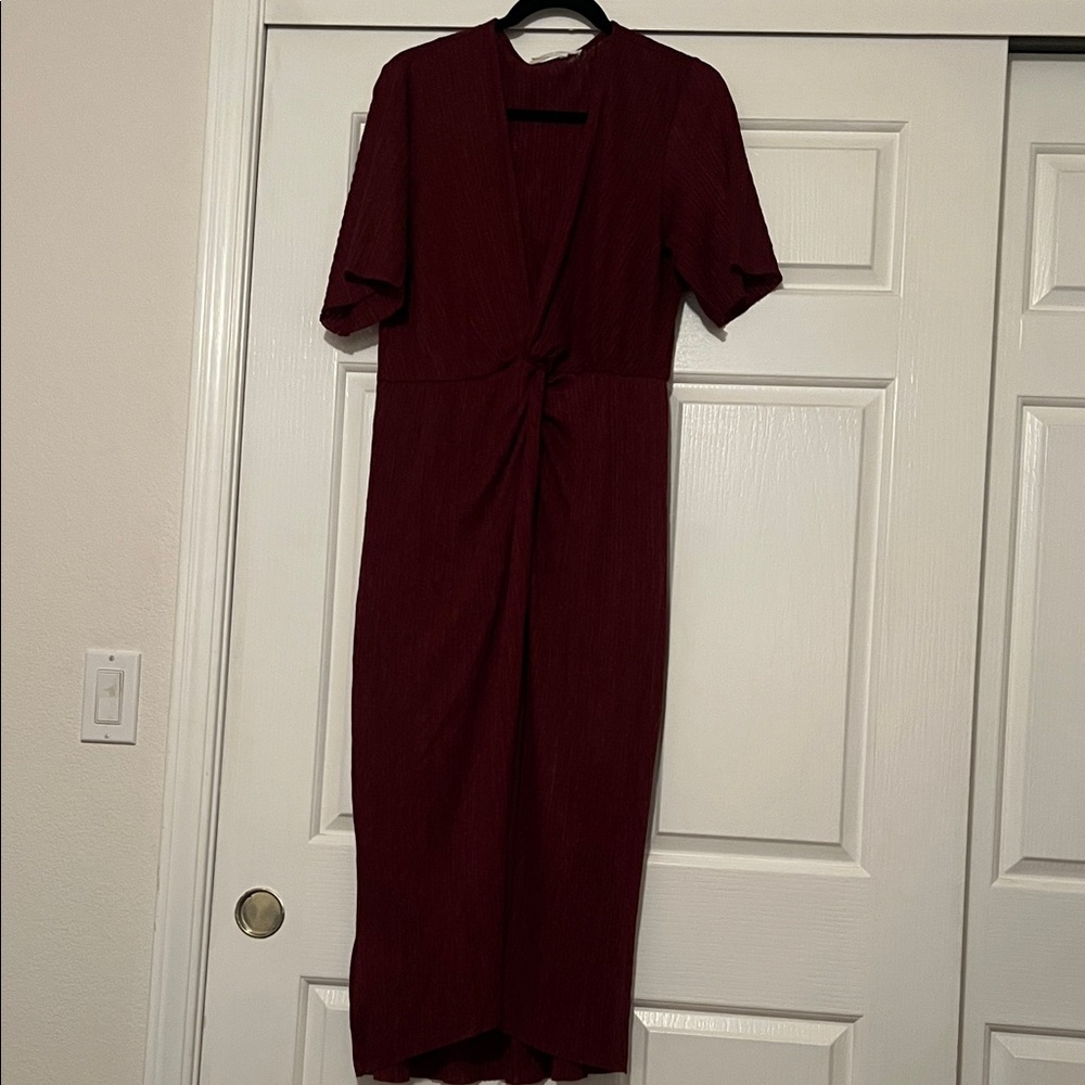 All the Favor Elegant Burgundy Midi Dress